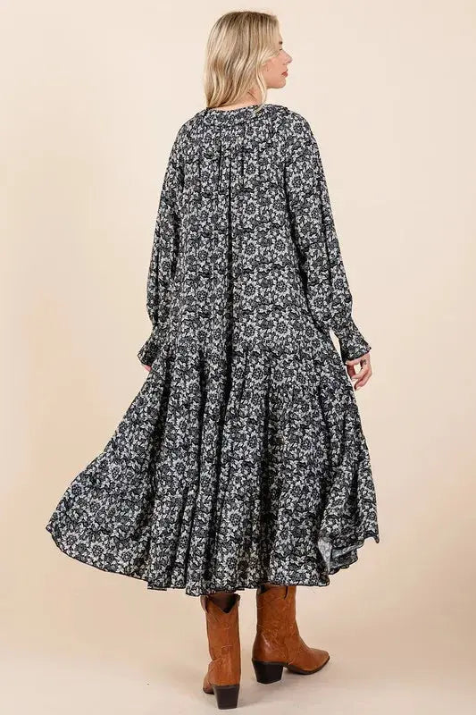 Mittoshop Printed Tie Neck Flounce Sleeve Midi Dress for Women - Love Salve